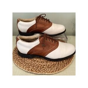 Etonic Stabilite TurfGrips Mens Golf Shoes Brown White Leather - size 9 wide